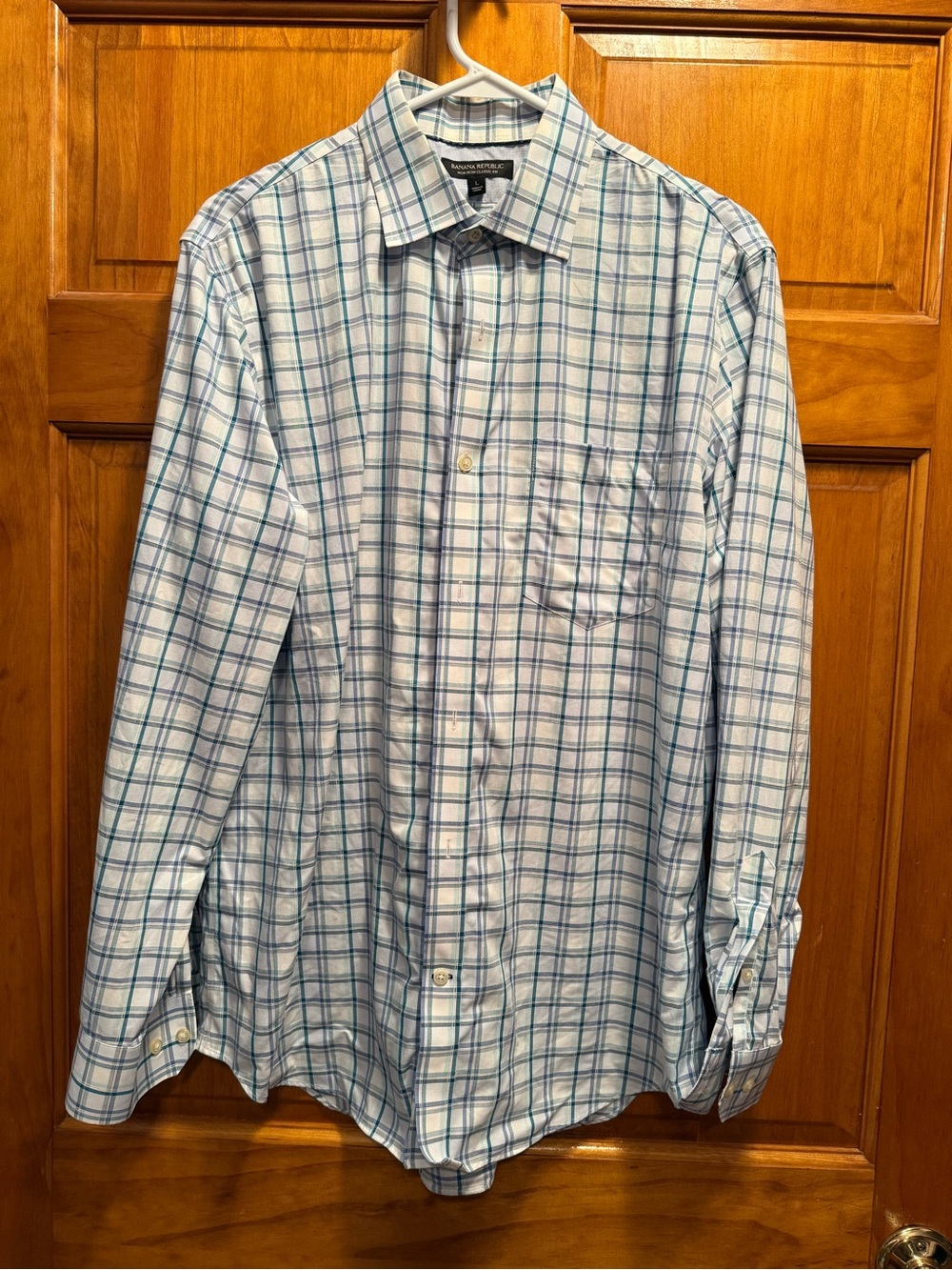 Banana Republic Men’s White Dress Shirt with Blue Plaid